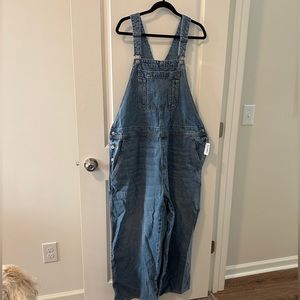 Baggy Wide-Leg Non-Stretch Jean Overalls for Women
